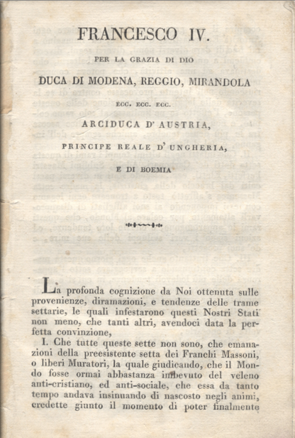 Décret contre la secte des Francs-Maçons 1824